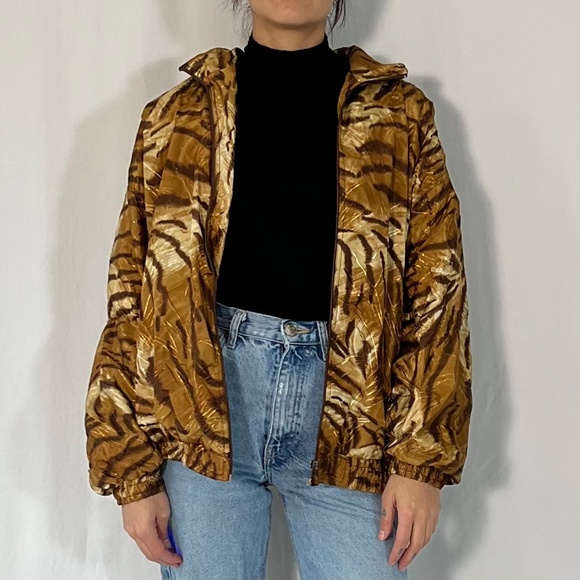Kaktus Vintage 80s 90s Tiger Print Bomber Windbreaker Jacket - Picture 1 of 9